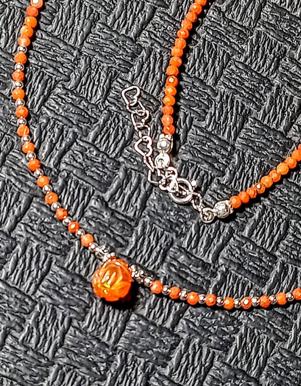 Colier argint opal de foc etiopian gravat agata rosie naturala minimalist boho chic trendy - Transport gratuit