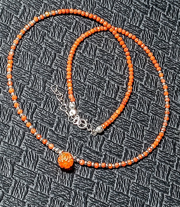 Colier argint opal de foc etiopian gravat agata rosie naturala minimalist boho chic trendy - Transport gratuit