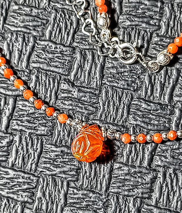 Colier argint opal de foc etiopian gravat agata rosie naturala minimalist boho chic trendy - Transport gratuit