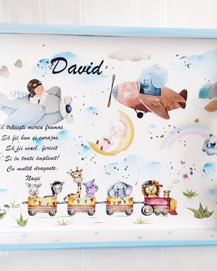 Tavita de mot baietel cu avioane și trenuleț