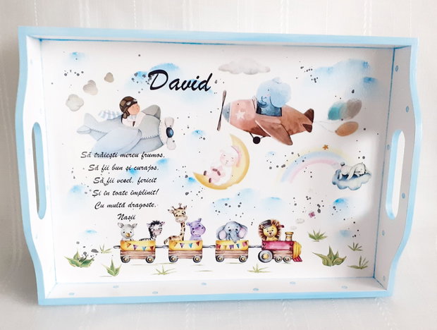Tavita de mot baietel cu avioane și trenuleț