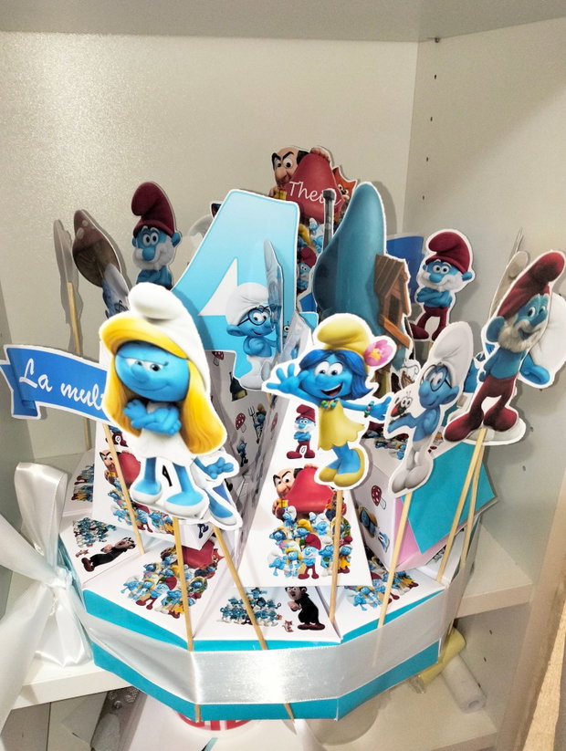 Cutie felie de tort decorativ festiv Smurf / strunfi