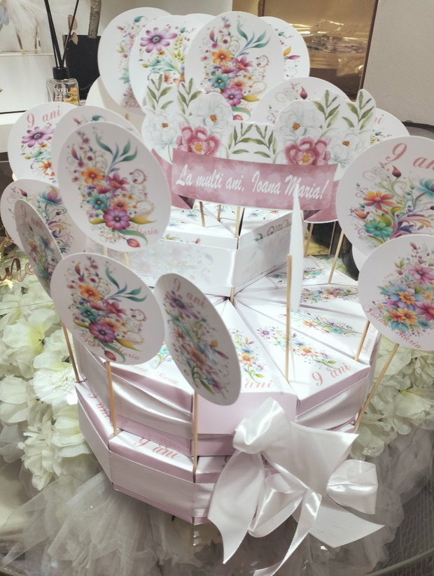 Cutie felie tort decorativ festiv /  marturie / Floral