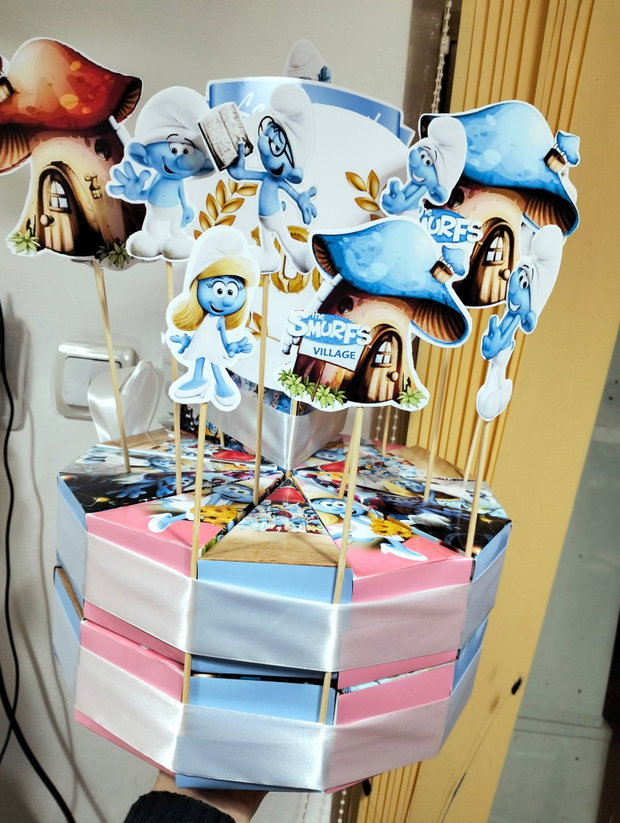 Cutie felie de tort decorativ festiv Smurf / Strunfi