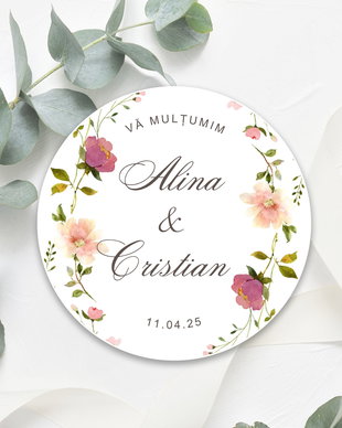 Sticker floral marturii sau invitatii, Sticker pesonalizat