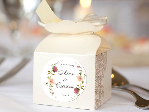 Sticker floral marturii sau invitatii, Sticker pesonalizat