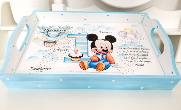Tavita de mot baietel cu Mickey și cifra 1