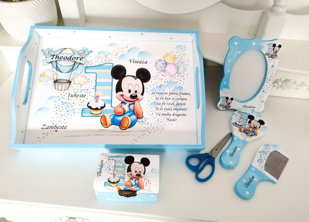 Tavita de mot baietel cu Mickey și cifra 1