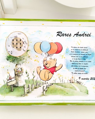 Tavita de mot baietel cu ursulețul Pooh și baloane