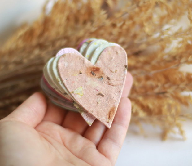 Set 10 buc inimi hartie plantabila cu seminte si petale de flori