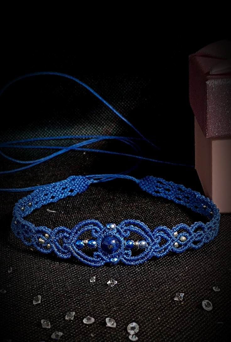 Colier Micro Macrame Cu Cristal Natural Lapis Lazuli