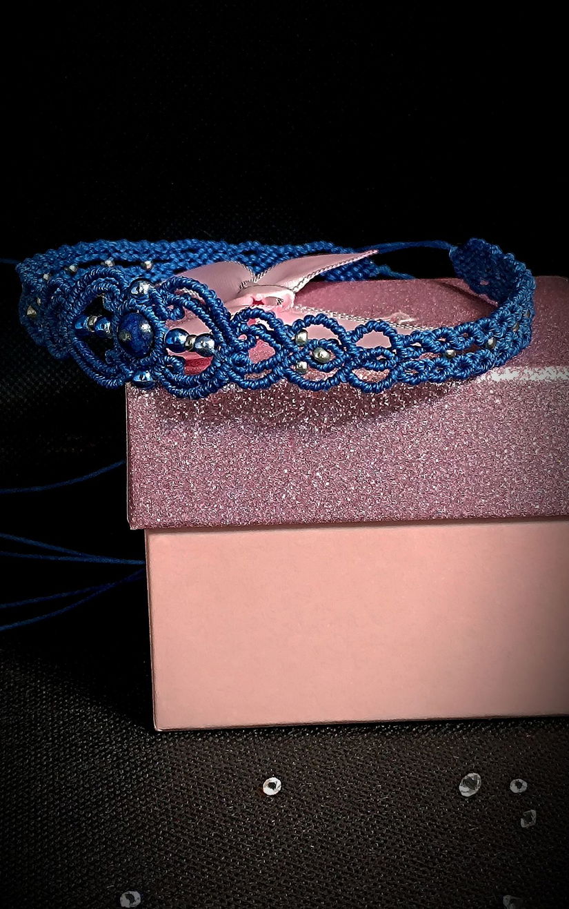 Colier Micro Macrame Cu Cristal Natural Lapis Lazuli