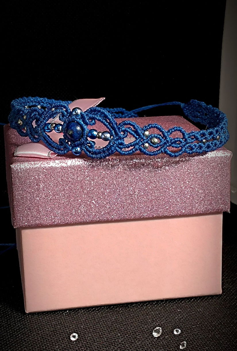 Colier Micro Macrame Cu Cristal Natural Lapis Lazuli