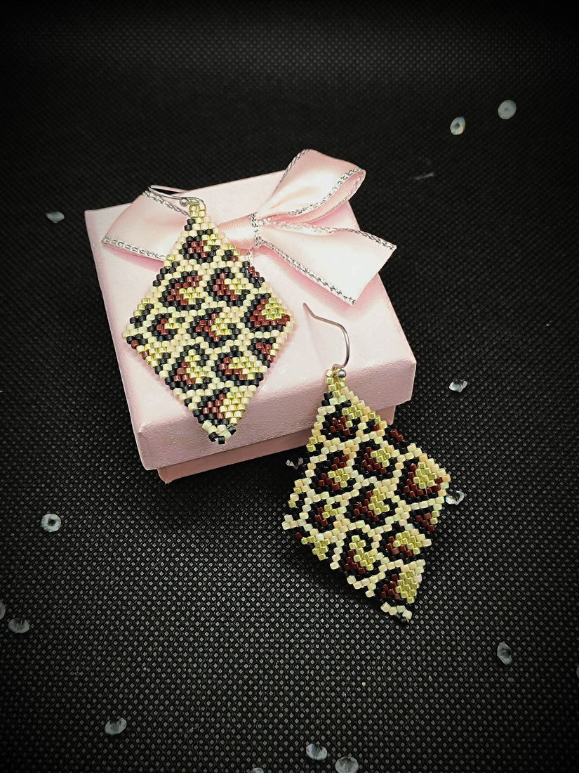 Cercei Romb Leopard Broderie Margele Myiuki Delica