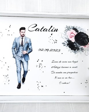 Tavita pentru mire cu tema mire cu costum gri