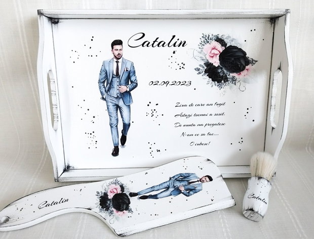Tavita pentru mire cu tema mire cu costum gri
