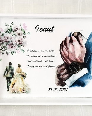 Tavita pentru mire cu tema trandafiri și miri romantici