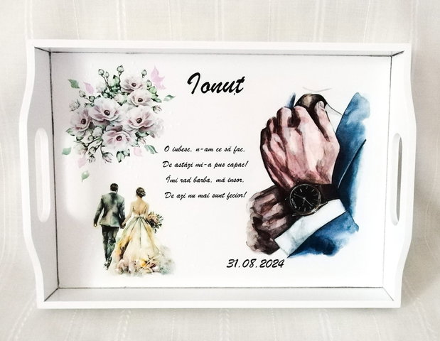 Tavita pentru mire cu tema trandafiri și miri romantici