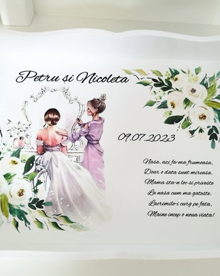 Tavita pentru mireasa cu tema pregătirea la oglindă
