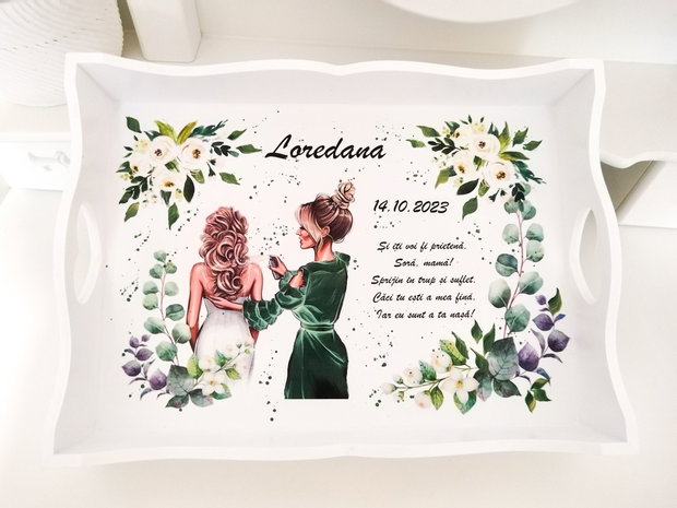 Tavita pentru mireasa cu nașa în rochie verde