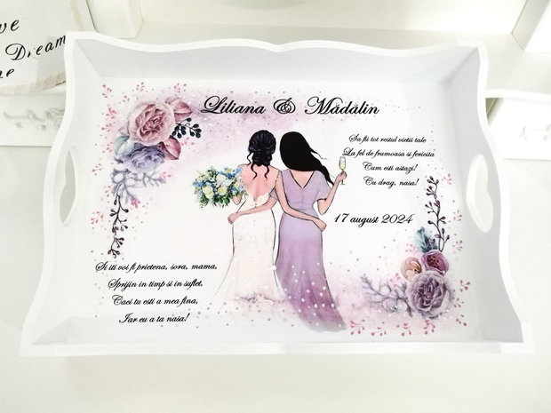 Tavita pentru mireasa cu temă lila și mov