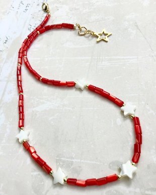 Colier MARTISOR / CRACIUN CHOKER  sidef rosu / alb