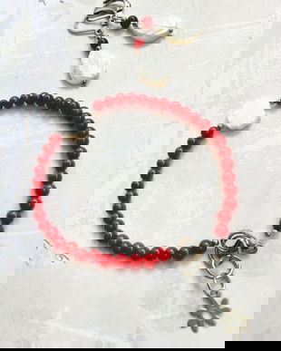 Set Bratara coral rosu & sidef alb