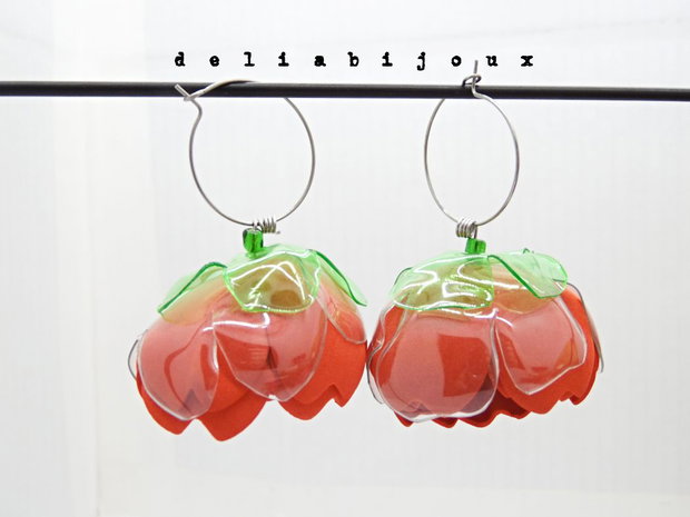 Cercei Statement Handmade Flori Foamiran și Sticlă Reciclată (cod1150)