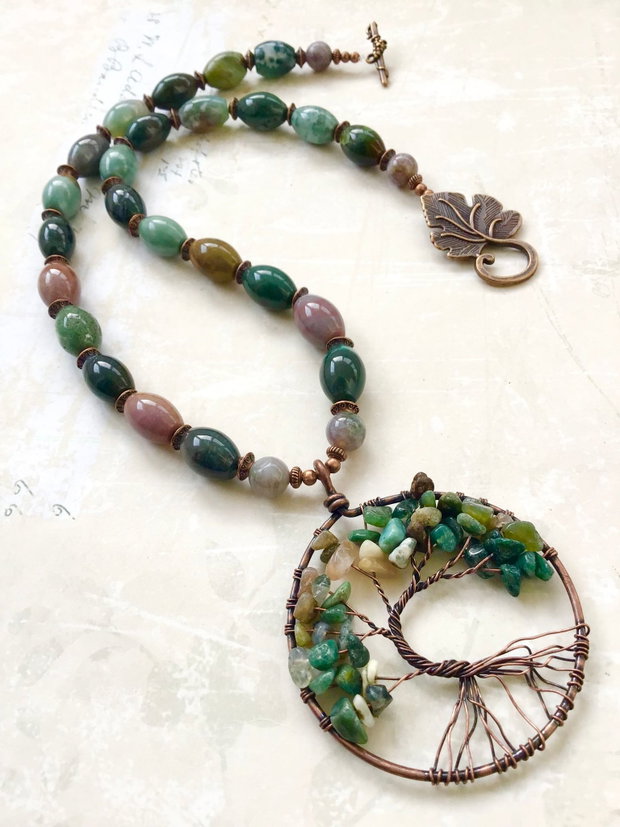 Colier vintage agate indiene & copacul vietii