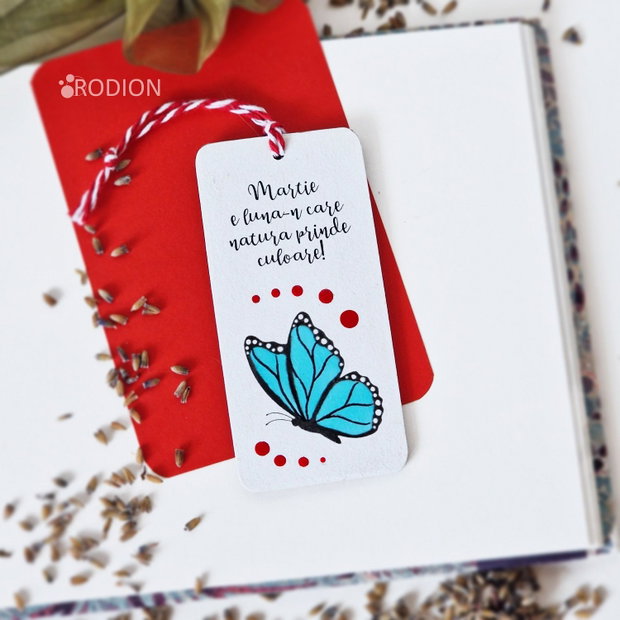 Minisemn de carte martisor fluturas pictat personalizat cu mesaj