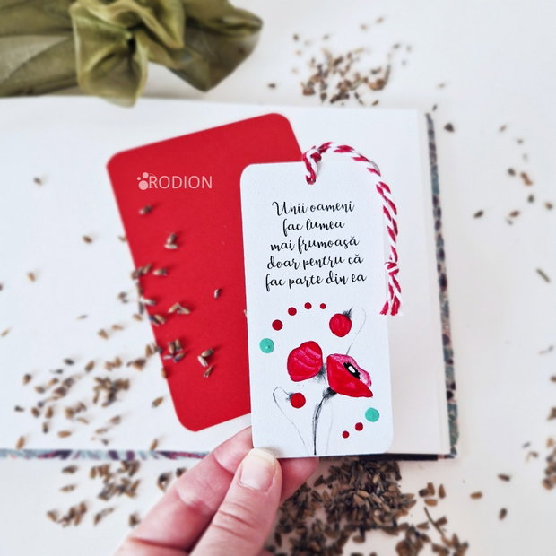 Minisemn de carte martisor maci picta personalizat cu mesaj