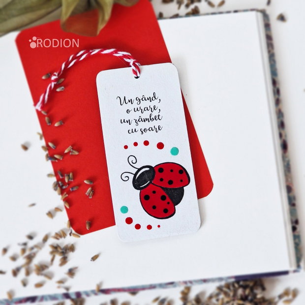 Minisemn de carte martisor buburuza pictat manual cu mesaj