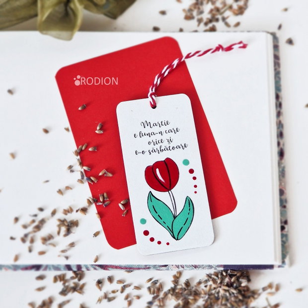Minisemn de carte martisor lalea pictat personalizat cu mesaj