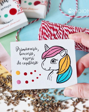 Martisor unicorn pictat manual cu magnet cu mesaj haios