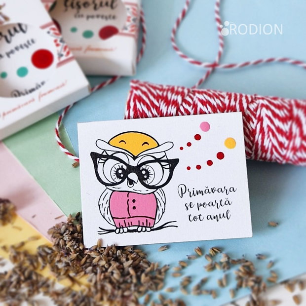 Martisor bufnita cu magnet pictat manual cu mesaj