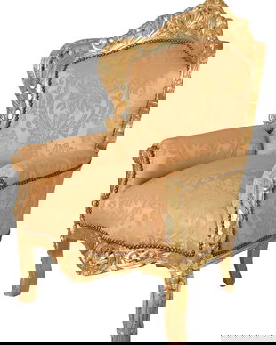 Fotoliu baroc din lemn masiv auriu cu tapiterie aurie