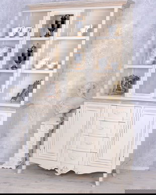 Bufet retro din lemn masiv alb