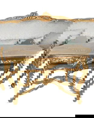 Set Rococo living din lemn masiv auriu cu tapiterie matase vernil