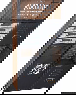 Vitrina industriala din lemn masiv si usi metal