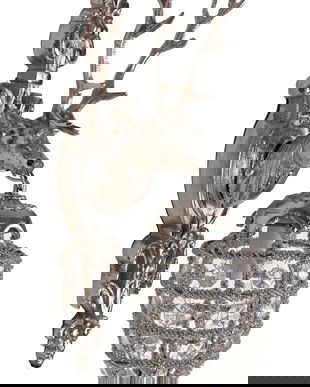 Aplica Rococo cap de cerb argintiu cu ornamente cristal