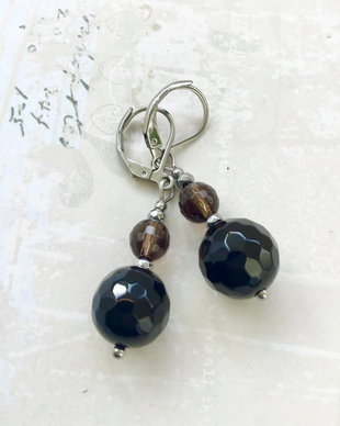Cercei onix negru & cuart fumuriu
