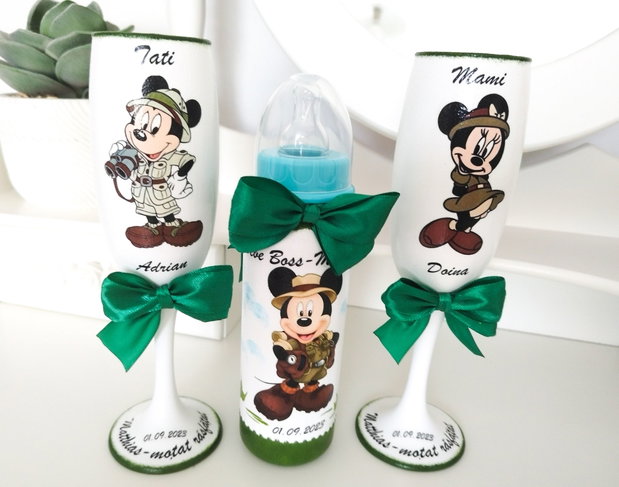 Pahare de botez/mot cu Mickey explorator