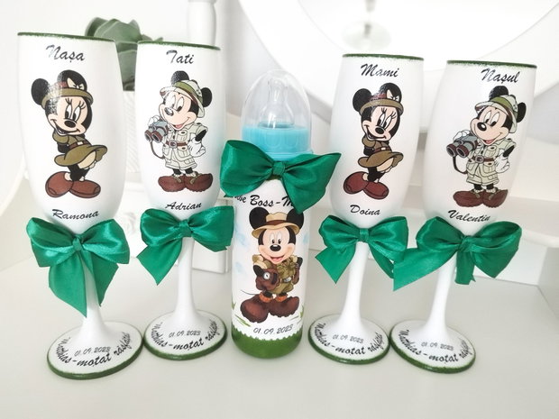 Pahare de botez/mot cu Mickey explorator