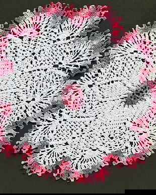 mileu dantela crosetata manua   alb - roz , 27 cm