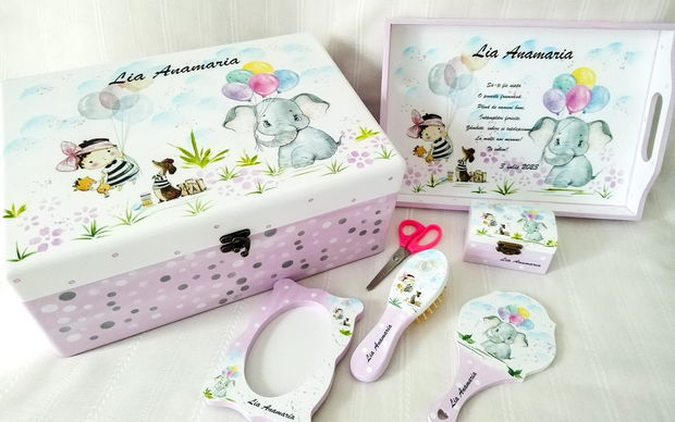 Cutie de trusou botez sau mot cu elefănțel cu baloane