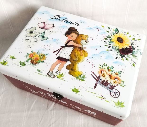 Cutie de trusou botez sau mot cu fetiță cu ursuleț