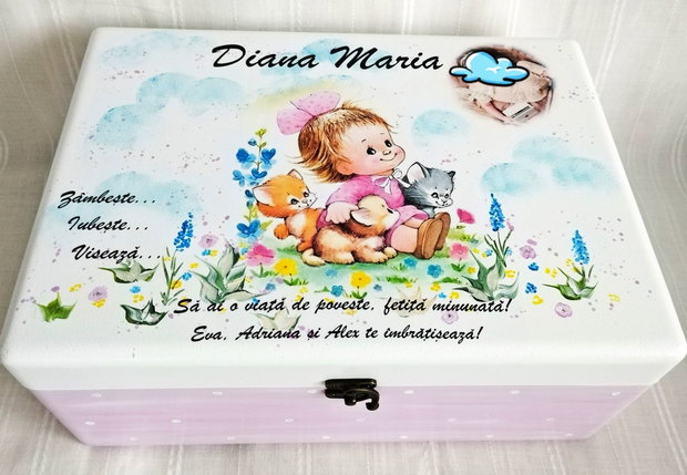 Cutie de trusou botez sau mot cu fetița cu pisicuțe