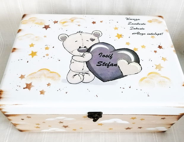 Cutie de trusou botez sau mot cu ursuleț cu inimioară