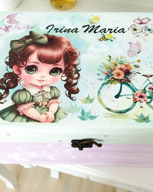 Cutie de trusou botez sau mot cu fetiță și bicicletă