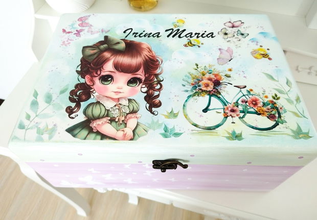 Cutie de trusou botez sau mot cu fetiță și bicicletă
